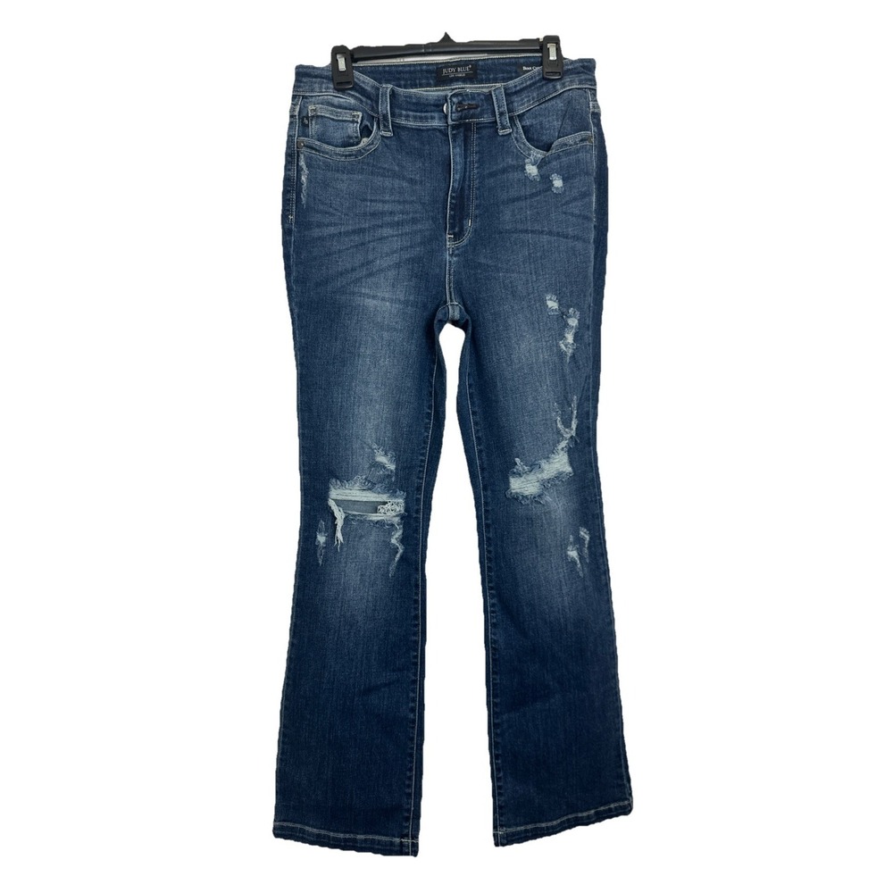 Judy Blue Mid Rise Distressed‎ Bootcut Jeans Dark Wash Ripped Women's Size 11x30